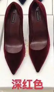 Deep Red Сексуальный острый носок металлические туфли-лодочки на каблуке 8 цветов велюровые туфли Для женщин Деловые, вечерние туфли размера плюс Туфли под платье - Цвет: Deep Red
