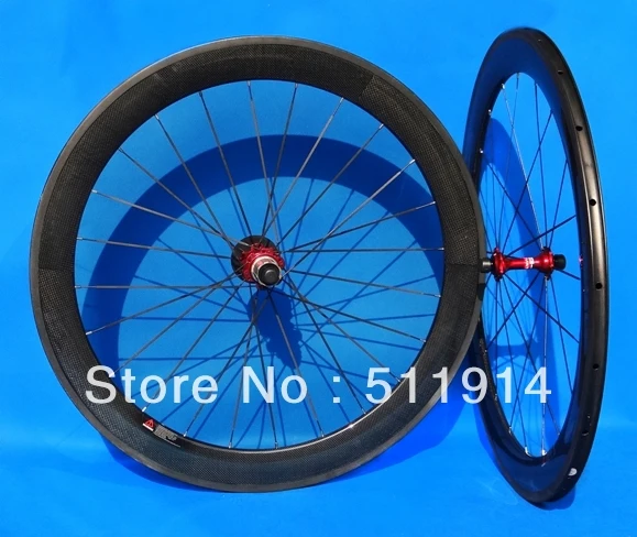 

WS-CW06 Full Carbon Road bike 60mm Clincher Wheelset 700C Clincher Rim , black Spokes , red hub , (front and rear)