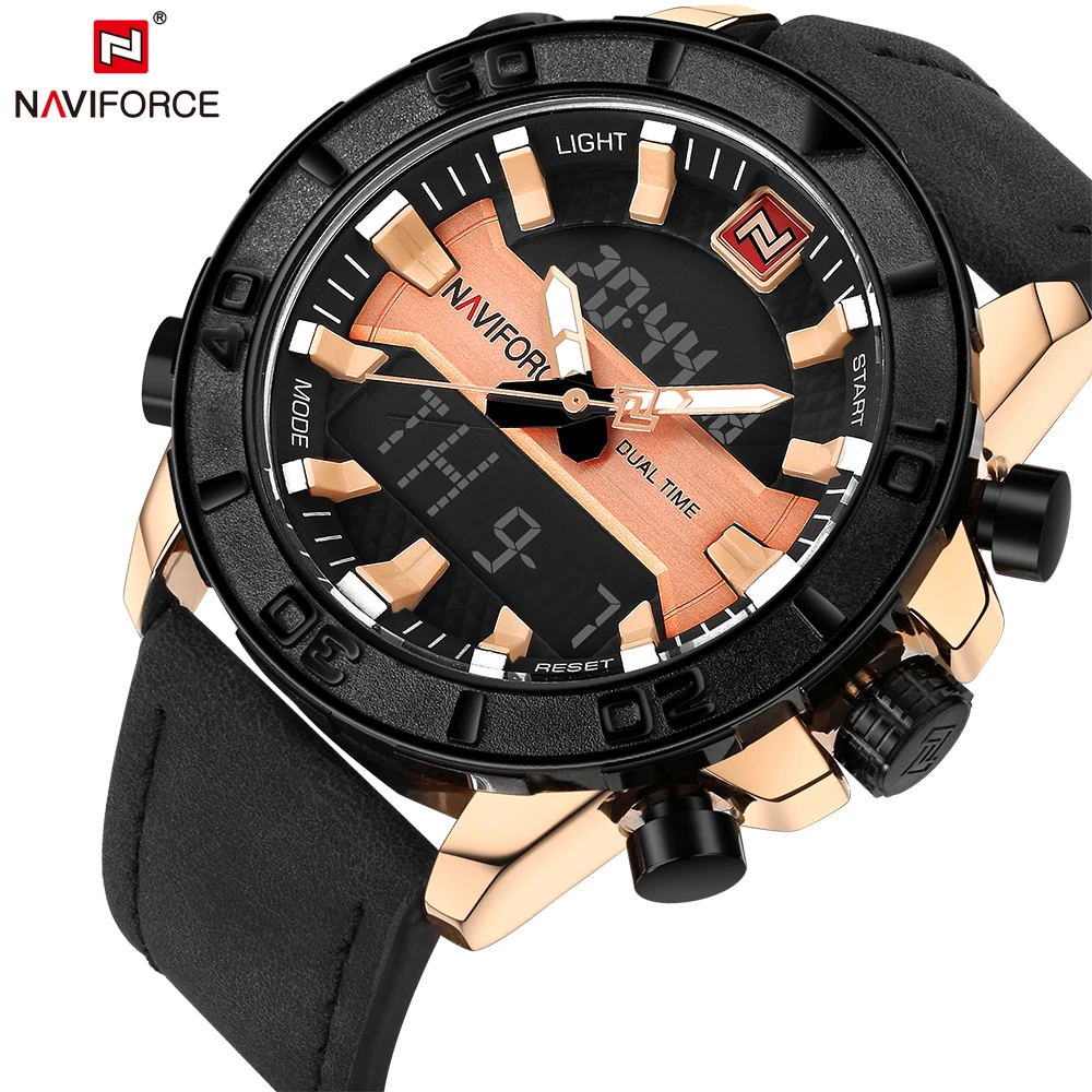NAVIFORCE Роскошные Брендовые мужские модные спортивные часы кожаные армейские