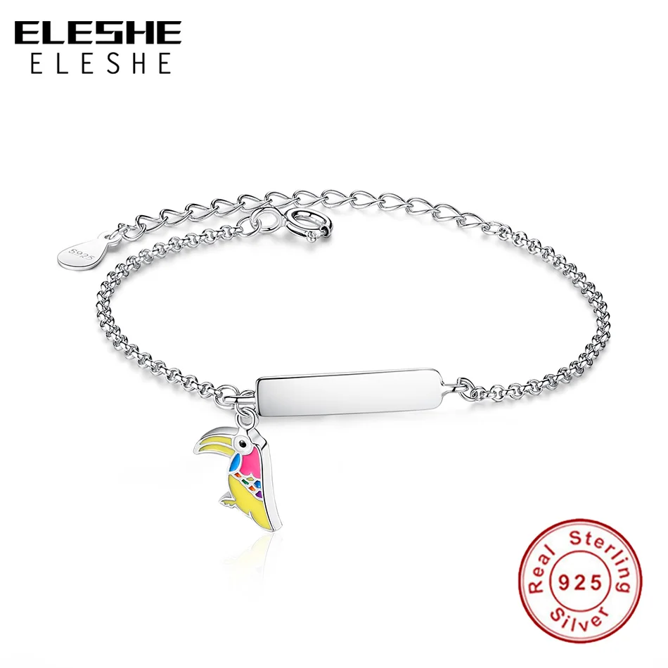 

ELESHE Personalized Custom Name Bracelet Handmade Kids 925 Sterling Silver Jewelry Engraved Flying Bird Bracelet Customized Gift