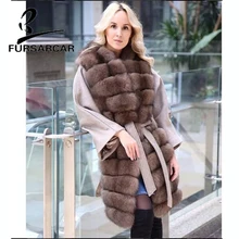 Новое Стильное женское пальто из натурального меха с толстым длинным воротником из лисьего меха, зимняя теплая шерстяная Меховая куртка, пальто высшего качества