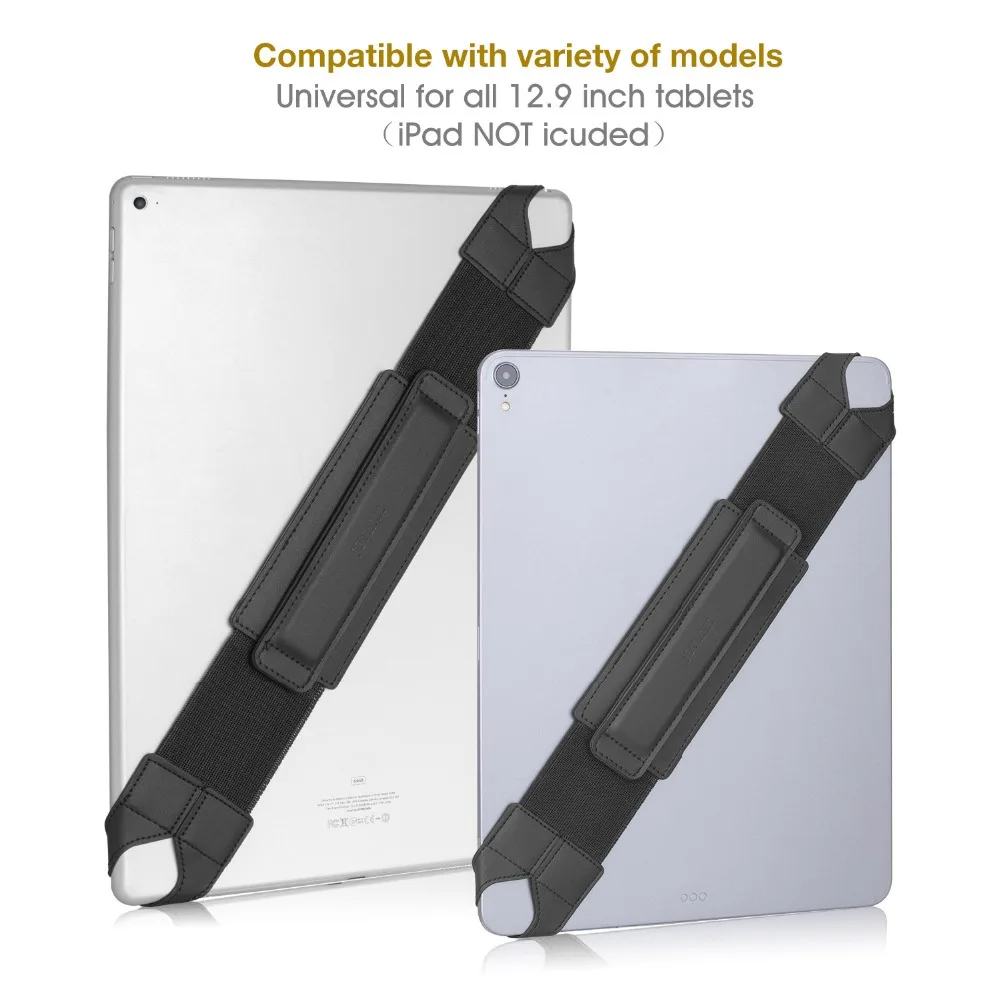 360 Degrees Swivel Generic for iPad Pro Holder 12.9 Inch Tablet Hand Strap Leather Handle Grip with Elastic Belt Secure Portable
