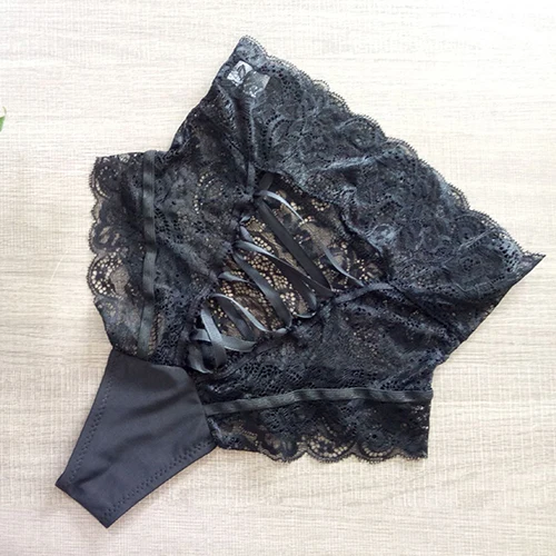 

New Arrival Women's Sexy See Through Lace Lace-up High Waist Panties Briefs Underwear