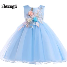 Berngi/Фирменные качественные Платья с цветочным принтом для девочек; летняя стильная одежда принцессы для девочек; одежда без рукавов с вышивкой для детей