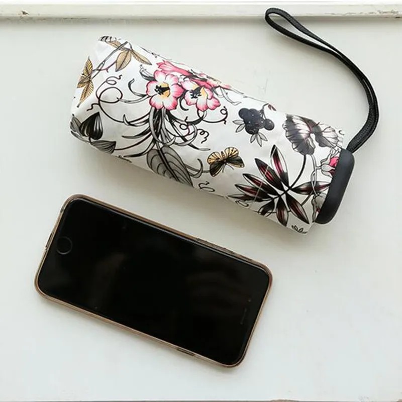 

[WIT]Lightweight Umbrella Anti-UV Umbrella For Women Eiffel Rose Printing Mini Pocket Travel Umbrella Portable 5-Fold 6 Ribs