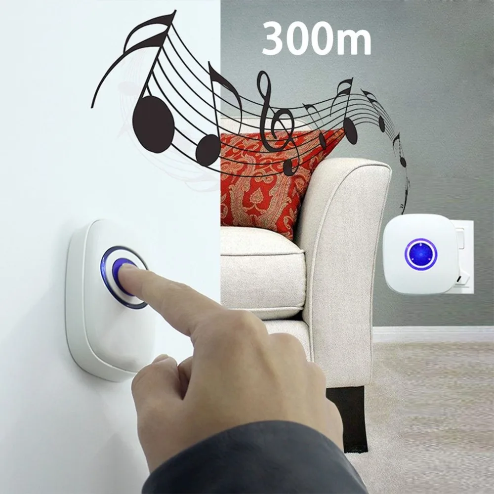 

38 Tunes Wireless LED Digital Doorbell Waterproof Transmitter with Remote Controller for Home Office Reminder Use