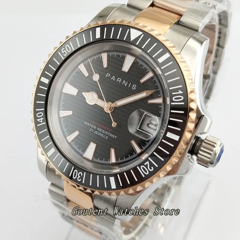 

41mm Parnis Date SS. Case Black Dial Sapphire Ceramic Bezel Men's Watch