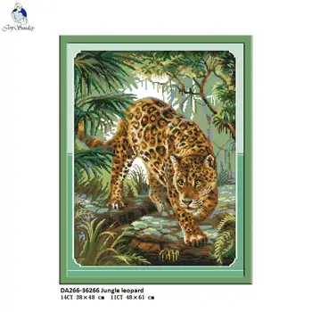 

Jungle leopard Animal Painting DIY Counted Embroidery Printed On Canvas DMC 14CT 11CT Chinese Cross Stitch Needlework Sets