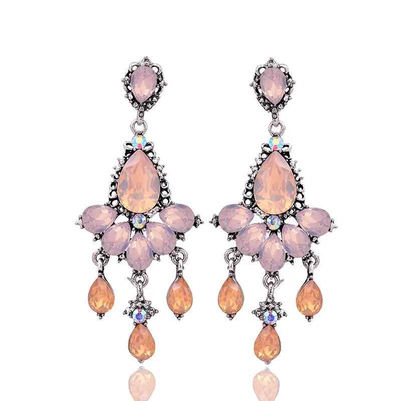 6 colors Women's fashion earrings New arrival brand sweet metal with gems drop crystal earring for women girls free shipping (5)