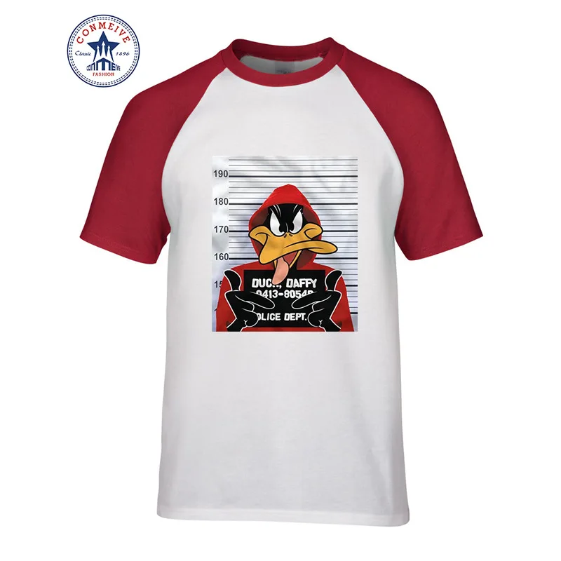 Летняя натуральная футболка с коротким рукавом, мужская одежда Looney ttes Daffy Duck Mugshot, хлопковая забавная футболка для мужчин - Цвет: as the picture