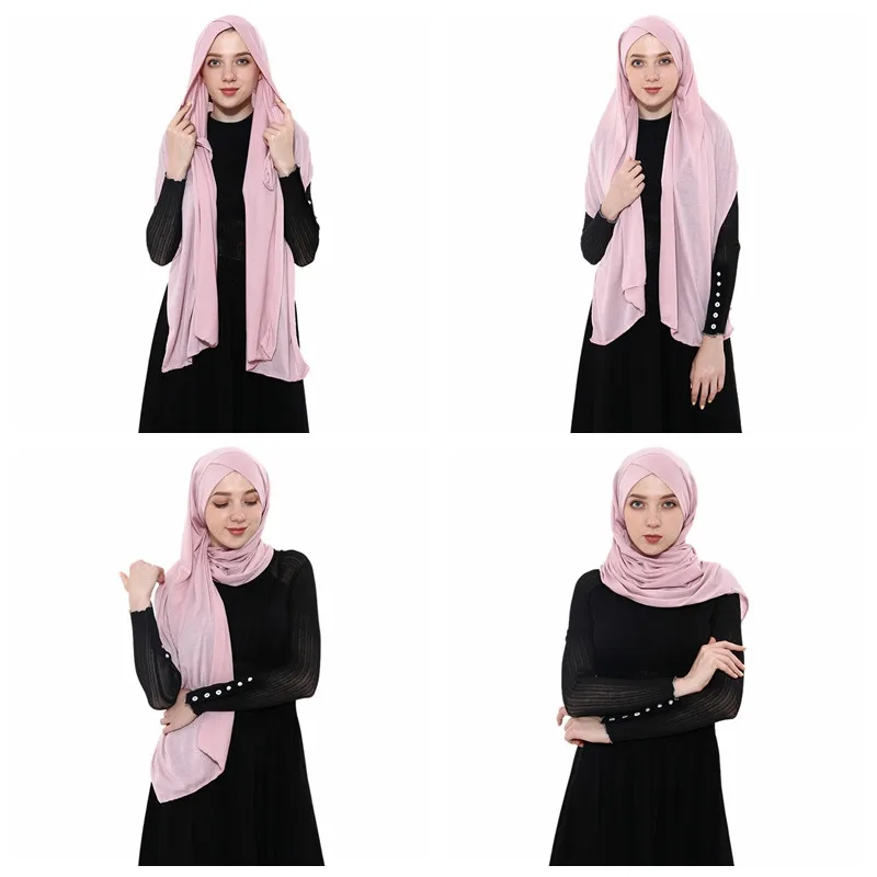 

2019 Women's Elegant Modest Muslim Islamic Scarf Ramadan Soft Lightweight Jersey instant Hijab Long Headscarf Easy Ready to wear