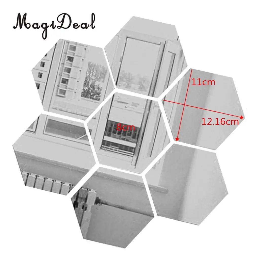 7Pcs 3D Mirror Surface Hexagon Vinyl Removable Sticky Wall Sticker Decal Coffee Cafe Bar Chic Decor Art Mural DIY