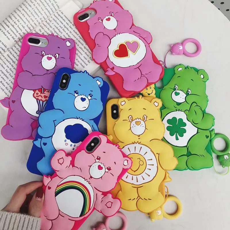 

3D cute bear silicone soft Tpu phone case For iphone Xs Max Xr X cartoon shell For iphone 6 6S Plus 7 8 Plus With bracelet Cases