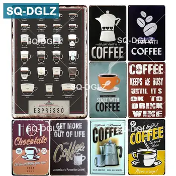 

[SQ-DGLZ] Espresso Menu Metal Sign Hot Chocolate Wall Decor Coffee Tin Sign Home Decor Painting Plaques Art Poster
