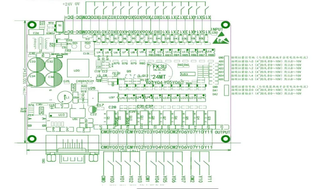 LE3U FX3U 48MR RS485 RTC(часы в режиме реального времени) 24 входа 24 релейный выход 6 аналоговый вход 2 аналоговый выход plc контроллер