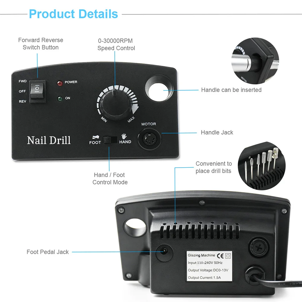 Comprar 35000 RPM máquina eléctrica de perforación de uñas equipo de arte de uñas Kit de manicura broca de clavo de cerámica banda de lijado ACCESORIOS Herramienta de uñas