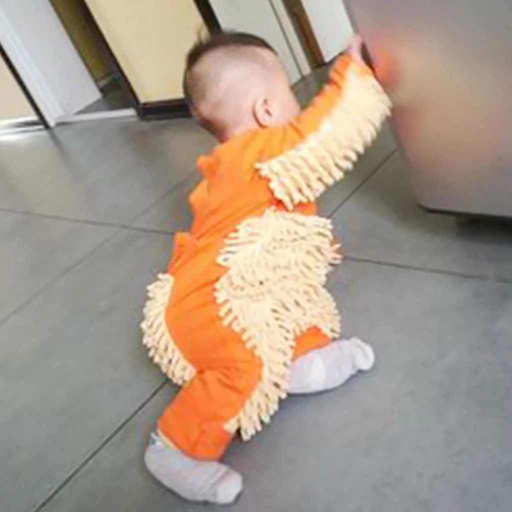 Baby Mop Romper For Boys Girls Clothes Long Sleeve Crawling Jumpsuit Infant Cleaning Mop Suit