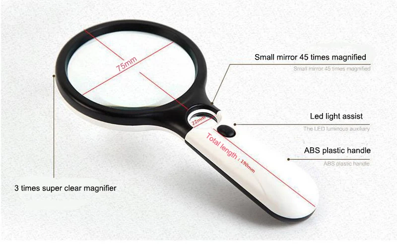 Ручной Лупа с подсветкой 3X 45X микроскоп увеличительное стекло помощь для чтения для пожилых людей лупа инструмент для ремонта ювелирных изделий 3 светодиодный