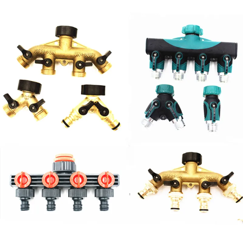 

1PC 4-Way Y-Type Brass Tap Adaptor Outlet Hose Valve Manifold Hose Splitter Tap Adaptors Washers Hose End Fittings Watering