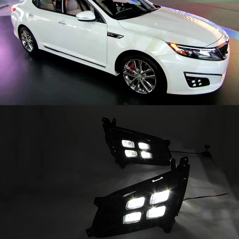 

Car Flashing 2Pcs DRL For KIA Optima K5 2013 2014 2015 Daytime Running Lights with turn signal Fog head Lamp cover car styling