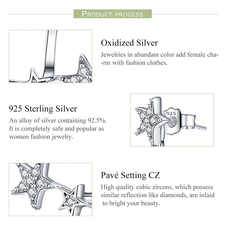 WOSTU серьги-гвоздики с изящной звездой, 925 пробы, серебряные, блестящие, блестящие, прозрачные, CZ маленькие серьги для женщин, роскошные ювелирные изделия FIE448