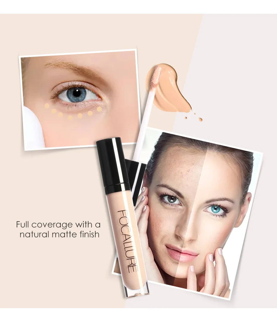 FOCALLURE Full Coverage Makeup Liquid Concealer Convenient Eye Concealer Cream Waterproof Make Up Base Cosmetic Concealer