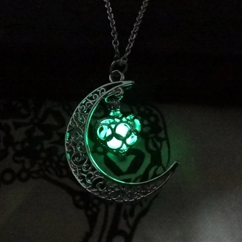 Модное женское светящееся ожерелье с камнем и луной, 4 цвета, светится в темноте, ожерелье с цепочкой, ювелирные изделия, подарки - Окраска металла: 4