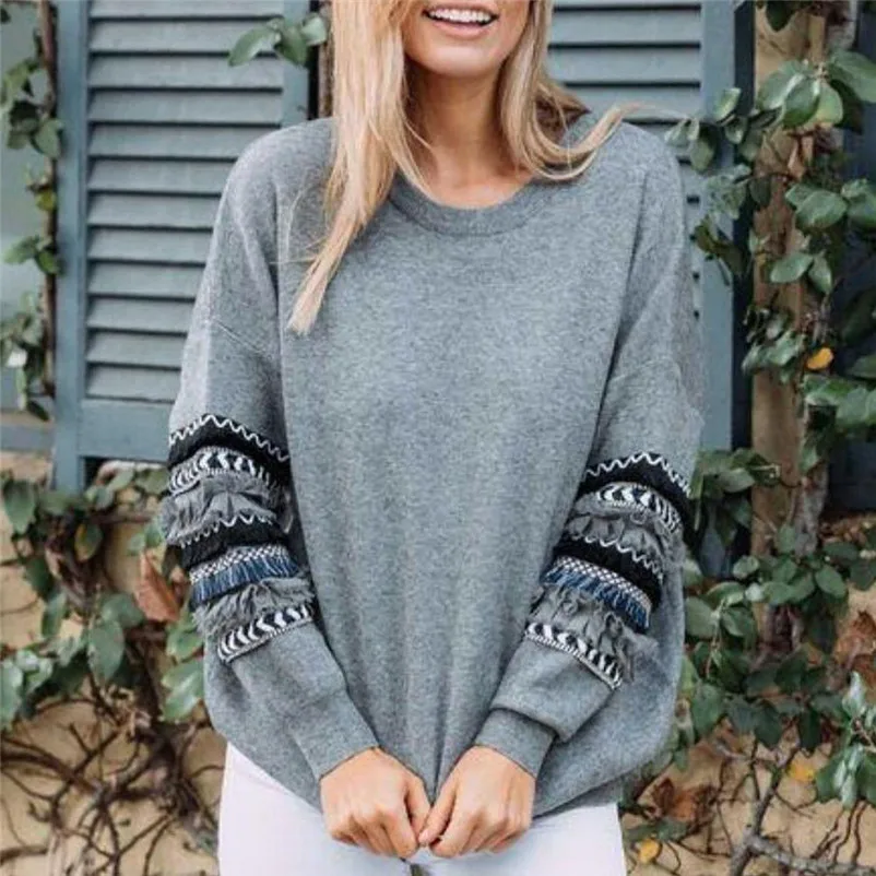 HOT sell sweaters fashion 2018 women Stripe Patchwork Long Sleeve Sweat shirt Pullover Shirt Tops Blouse Invierno O09#N (5)