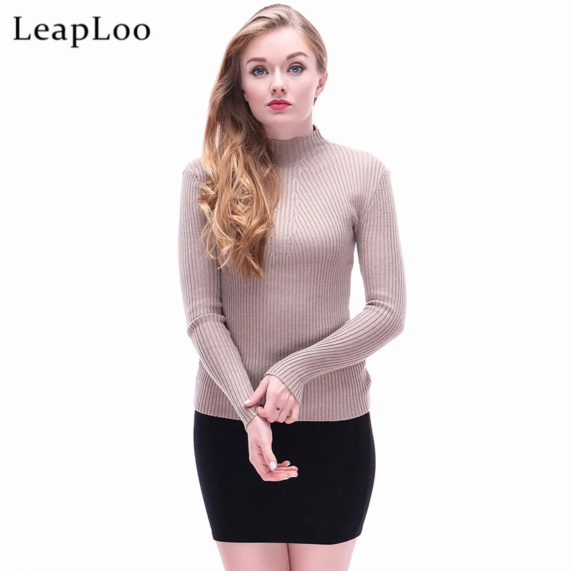 LeapLoo Cashmere Sweater Women Autumn Casual Solid Knitting Pullover