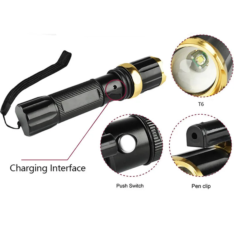 Powerful UV Red Laster+T6 LED 3 Modes Hunting Flashlight 4000 Lumen Zoom Tactical Flash Light Torch for 18650 / AAA Battery