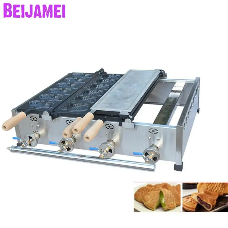 

BEIJAMEI Commercial Use Non Stick LPG Gas 12pcs Japanese Fish Waffle Taiyaki Maker Industrial Fish Shape Cake Making