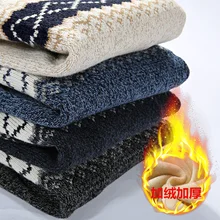 Winter Men’s Round Neck Plus Velvet Thick Sweater Casual Men’s Clothing Slim Warm Sweater Tide