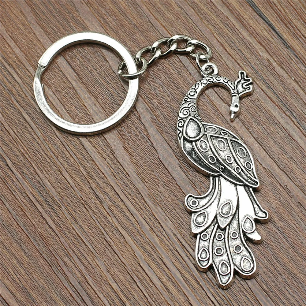 

Keyring Peacock Keychain 61x21mm Antique Silver New Fashion Handmade Metal KeyChain Souvenir Gifts For Women B11999