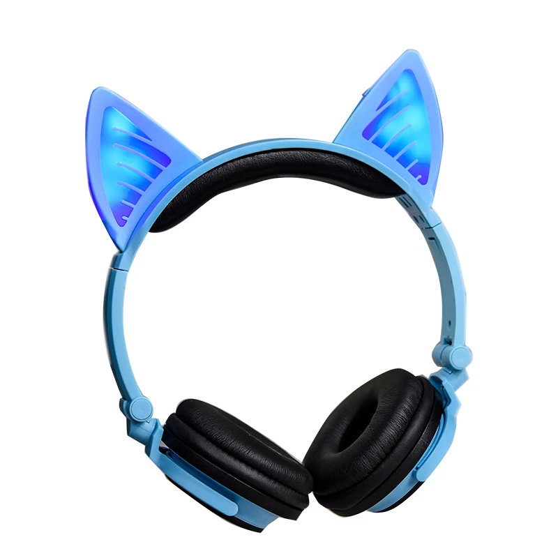 

Folding Cute Cat Ear Headphones Bluetooth 4.2 Flashing Glowing Headset Over Ear Headphone Wireless Earphone For Girl Kids