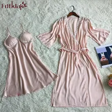 Кимоно femme, сексуальный шелковый халат, комплект из двух предметов, длинные женские халаты, женская одежда для сна, кружевной халат для женщин, 5 цветов