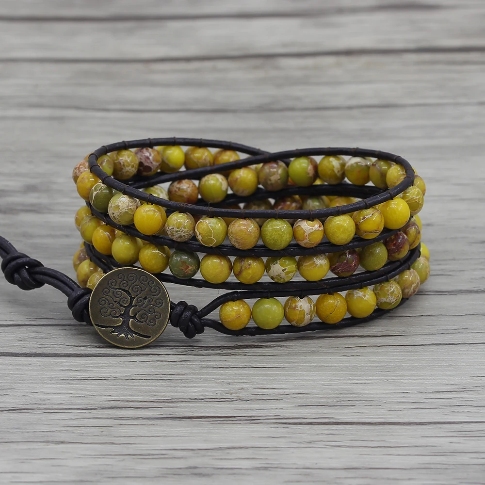 Yellow beads bracelet natural stone beads bracelet yellow beads boho