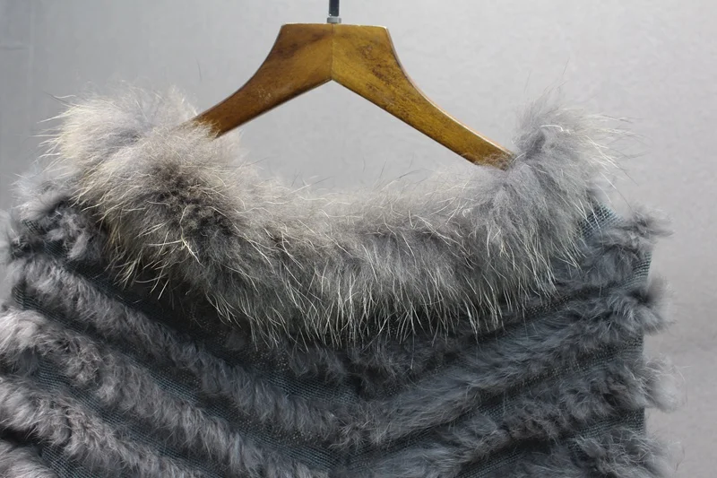 female natural knitted rabbit fur poncho with collar  (5)