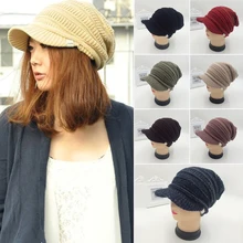 Зимняя теплая вязаная шапка козырьки для мужчин и женщин вязанная крючком Снэпбэк шапка Осенняя шапочка-бини Кепка s 7 цветов женские мужские береты шапки Gorro