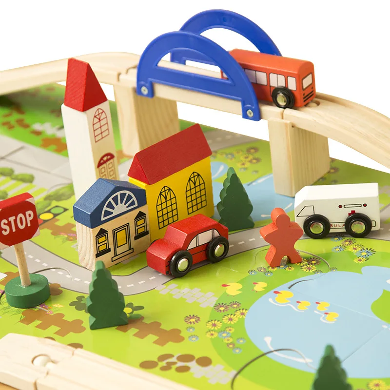 Забавные 40 шт. поезд трек overpass строительные блоки с мультяшный грузовик сборка автомобилей Обучающие деревянные игрушки блокирует Обучение игрушки