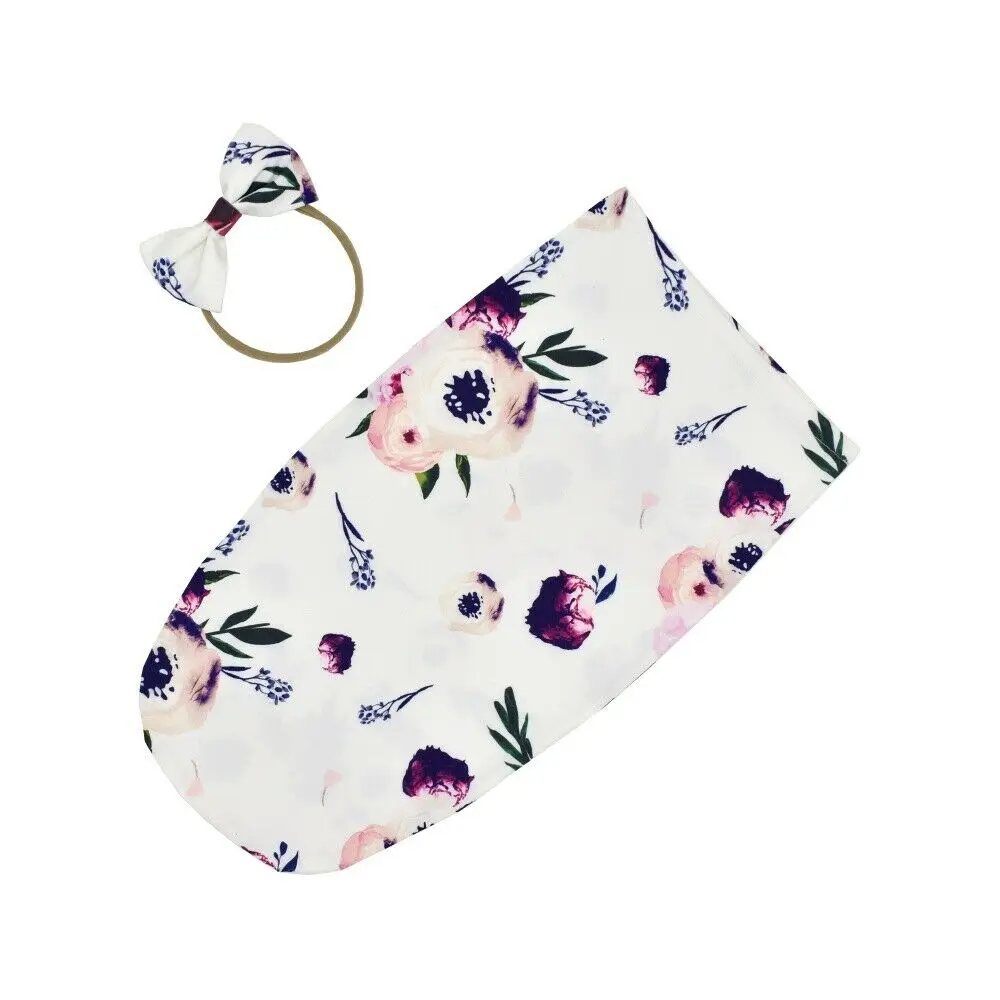 2pcs Newborn Baby Cute Swaddle Blanket Sleeping Swaddle Muslin Wrap+Headband New