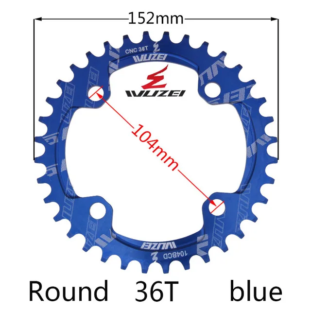 Одиночная 1 система отслеживания скорости узкая широкая цепь 104 BCD круглая 32T 34T 36T 38T для MTB 11s 10s 9s 1*11 коленчатое кольцо колеса цепной передачи - Цвет: blue 36T Round