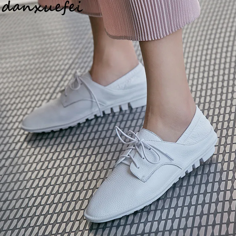 

Women's genuine leather lace-up flats sneakers leisure comfortable espadrilles soft female daily casual mules shoes for women