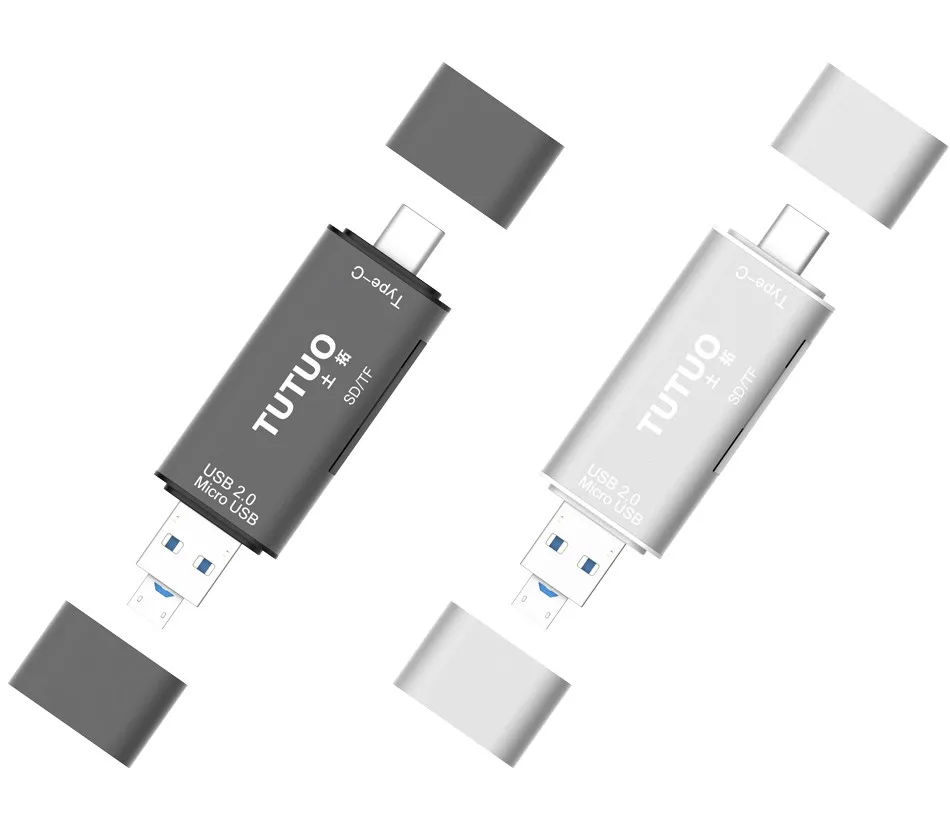 TUTUO 5 в 1 тип-c и USB-A и микро USB конвертер OTG адаптер алюминиевый SD/TF USB-C кард-ридер для Macbook/Android/таблетки(серый