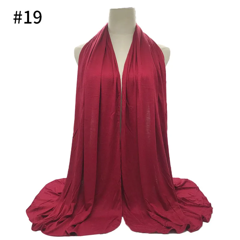 Мягкий базовый хлопковый эластичный трикотаж большого размера, 28 цветов, модная однотонная шаль из вискозы, мусульманские женские шарфы хиджабы-шарфы, 9 шт - Цвет: number 19