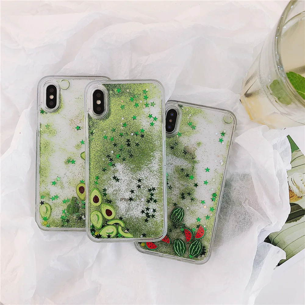Liquid Case For iPhone X XR XS Max Case Luxury Quicksand Glitter Fruit Clear Phone Cases For iPhone 8 7 6 6S Plus Cover Coque    (9)
