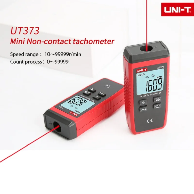 UNI-T Мини цифровой лазерный тахометр UT373 Бесконтактный тахометр диапазон измерения 10-99999 ОБ/мин Тахометр одометр км/ч подсветка