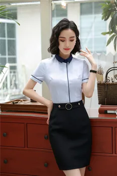 

Summer Short Sleeve Formal OL Styles Skirt Suits With 2 Piece Tops And Skirt For Women Office Wear Blouses & Shirts Plus Size