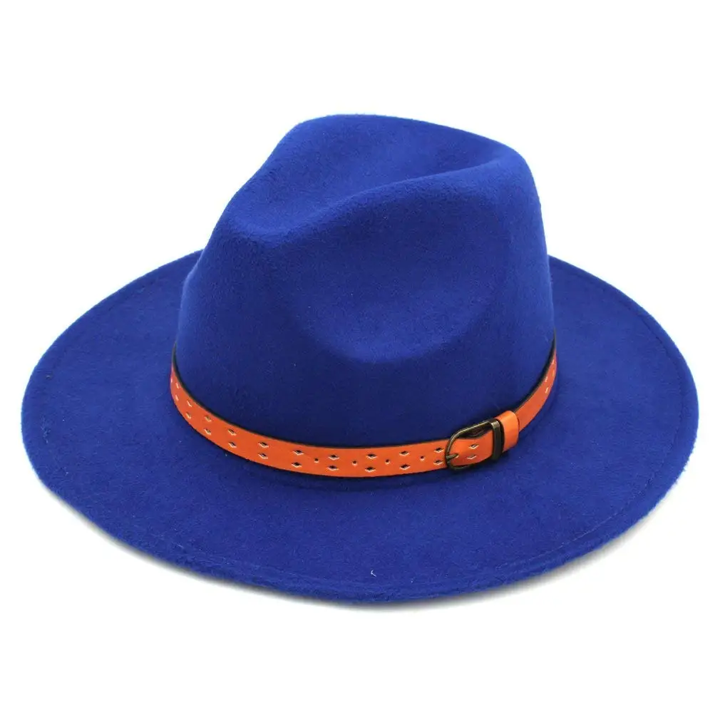 

Mistdawn Women Men Wool Blend Panama Hats Wide Brim Fedora Trilby Caps Orange Belt Band