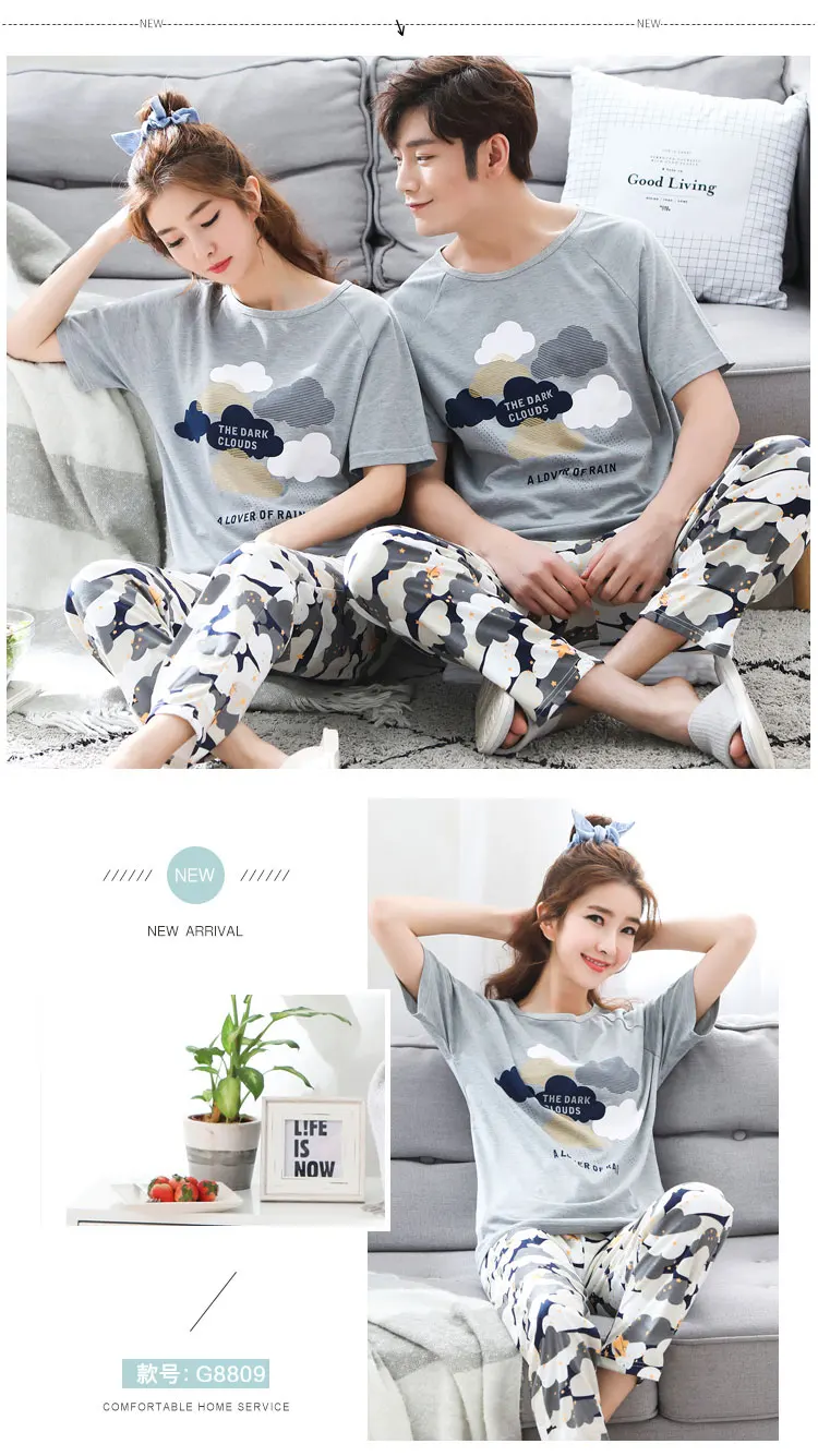 Летняя пара пижам набор для мужчин и женщин пижамы милый мультфильм короткий рукав Домашняя одежда размера плюс M-3XL пижамы