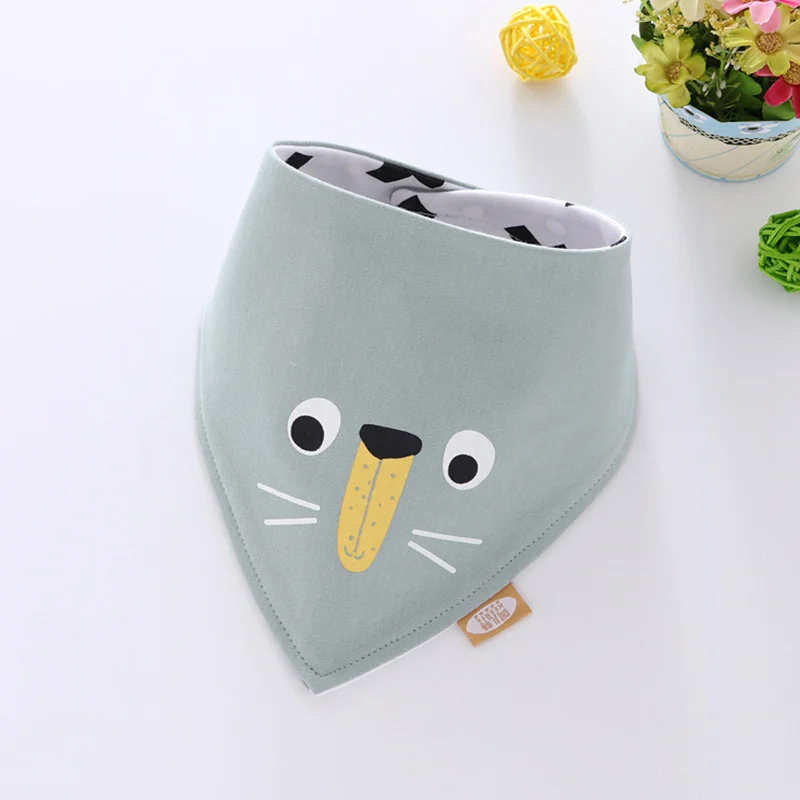 Cartoon Pattern Baby Bibs Cotton Soft 2 Side Infant Burp Cloth Cute Trangle Infant Mouth Towel Baby Boys Girls Bib Double Layer (4)